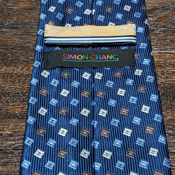 **Buy 2 get 3** Simon Chang Silk Tie | Navy Small Squares | 100% Italian - Picture 3 of 5